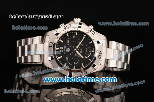 Tag Heuer Aquaracer Swiss Chrono Quartz Steel Case with Silver Stick Markers and Black Dial - Click Image to Close